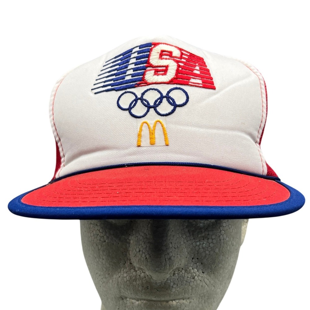 Vintage 80s McDonald's Trucker Hat Men OSFM Olympic Mesh Snapback Sportswear